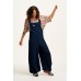 Ali - Baggy Waffle Cotton Dungarees in Varsity Blue